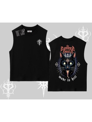 Gothic Cat Made In Hell Baskılı Sweatshirt Kolsuz Tshirt