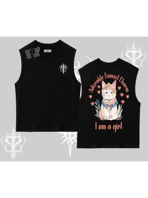 Cute Princess Kedi Tasarımlı Arka Baskılı Kolsuz Tshirt