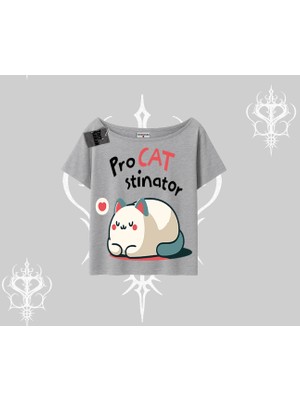 Paws Off Yazılı Kedi Baskılı Streetwear Kayık Yaka Tshirt