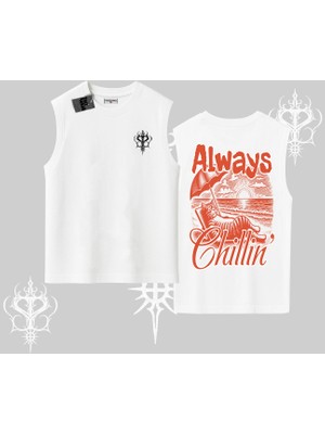 Always Chillin Kedi Arka Baskılı Kolsuz Tshirt
