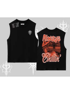 Always Chillin Kedi Arka Baskılı Kolsuz Tshirt