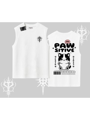 Paw Sitive Kedi Arka Baskılı Kolsuz Tshirt