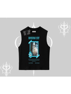 Missing Cat Baskılı Kolsuz Tshirt