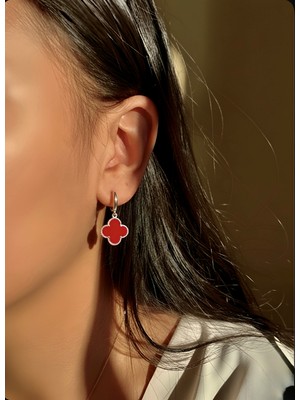 miraç gümüş takı atölyem 925 Ayar Gümüş Büyük Boy Yonca Detaylı Mineli Küpe