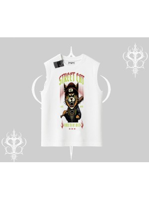 Street Cat Kedi Baskılı Kolsuz Tshirt