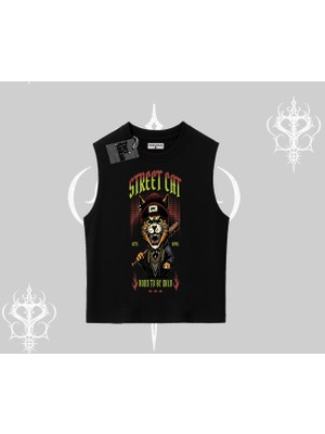 Street Cat Kedi Baskılı Kolsuz Tshirt