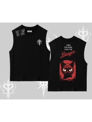 Gotik Kedi Arka Baskılı Kolsuz Tshirt