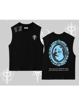 Çerçeveli Kedi Baskılı Kolsuz Tshirt