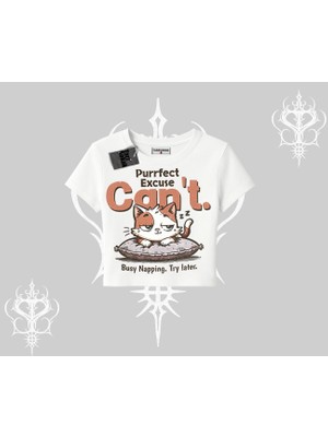 Kedi Baskılı Cant Busy Napping Y2K  Babby Tee Tshirt