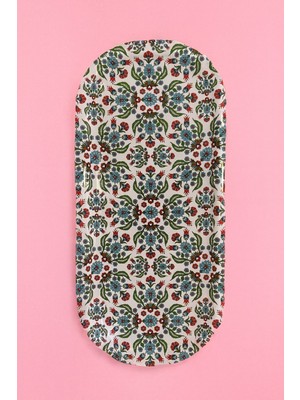 Atagift Hediyelik Bahar Dalı Motifli Uzun Oval Metal Çay & Kahve Sunum Tepsisi 16X 35CM