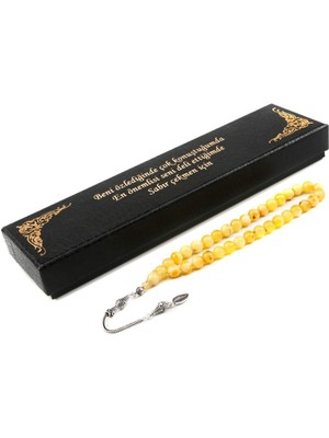 Kalemhane Orjinal Kehribar Tesbih Gümüş Püskül Lüks Kutulu