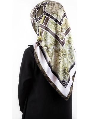Violla Twill Geometrik Desenli Haki Renkli 90X90 Eşarp (Ipek Içermez) Kenar Dikiş Şekli El Dikişli