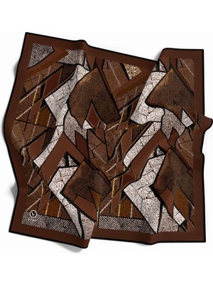 Violla Kristal Geometrik Desenli Taba Renkli 90X90 Eşarp (Ipek Içermez) Kenar Dikiş Şekli El Dikişli