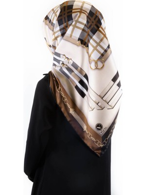 Violla Twill Ekoseli ve Zincir Desenli Taba Renkli 90X90 Eşarp (Ipek Içermez) Dikim Şekli : El Dikişi