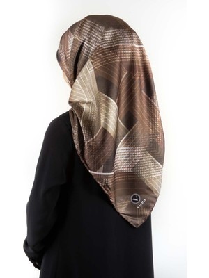 Violla Twill Dokulu Geometrik Desenli Vizon Renkli 90X90 Eşarp (Ipek Içermez) Kenar Dikiş Şekli El Dikişli