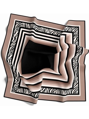 Violla Twill Bordürü Zebralı ve Şerit Desenli Bej Renkli 90X90 Eşarp (Ipek Içermez) Kenar Dikiş Şekli El Di