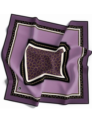 Violla Twill Zincir Desenli Lila Renkli 90X90 Eşarp (Ipek Içermez) Kenar Dikiş Şekli El Dikişli