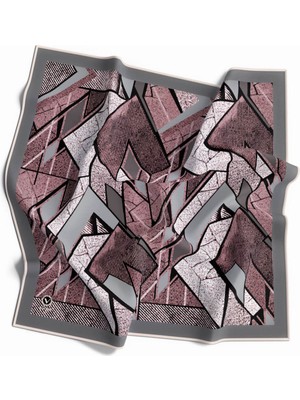 Violla Kristal Geometrik Desenli Gri - Pudra Renkli 90X90 Eşarp (Ipek Içermez) Kenar Dikiş Şekli El Dikişli