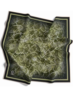 Violla Kristal Geometrik Desenli Haki Renkli 90X90 Eşarp (Ipek Içermez) Kenar Dikiş Şekli El Dikişli