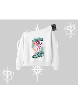 Kayık Yaka Sweatshirt Oversize  Anime Kız Desenli Japon Stil