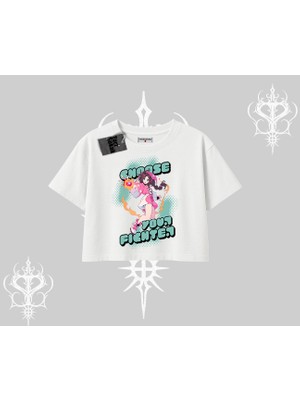 Oversize Crop Tshirt Oversize  Anime Kız Desenli Japon Stil