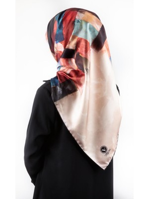 Violla Twill Yağlı Boya Desenli Bordo Renkli 90X90 Eşarp (Ipek Içermez) Kenar Dikiş Şekli El Dikişli