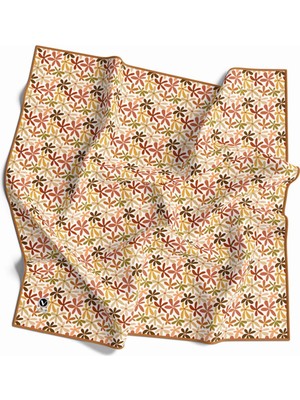 Violla Twill Renkli Çiçek Desenli Hardal Renkli 90X90 Eşarp (Ipek Içermez) Kenar Dikiş Şekli El Dikişli