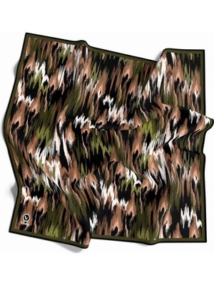 Violla Twill Fırça Desenli Haki Renkli 90X90 Eşarp (Ipek Içermez) Kenar Dikiş Şekli El Dikişli