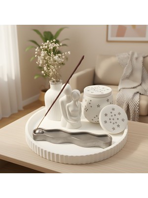 Cazzex Home Dekoratif Modern 5 Parça Mumluk ve Tütsülük Ev Dekor Seti Silver Gümüş