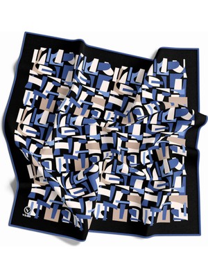 Violla Twill Geometrik Desenli Indigo - Bej Renkli 90X90 Eşarp (Ipek Içermez) Dikim Şekli : El Dikişi