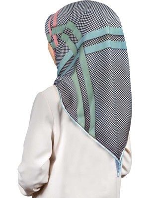 Violla Twill Çizgili Pötikareli Çizgili Desenli Somon Renkli 90X90 Eşarp (Ipek Içermez)