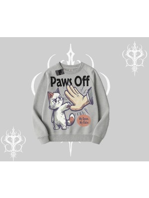 Procatstinator Kedi Baskılı Kapşonlu Crop Sweatshirt