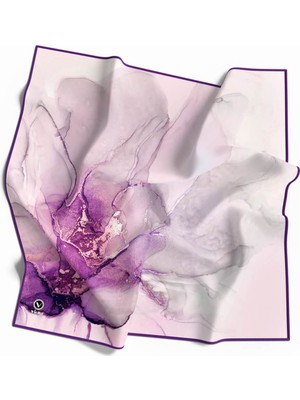 Violla Twill Batik Desenli Mor Renkli 90X90 Eşarp (Ipek Içermez) Kenar Dikiş Şekli El Dikişli