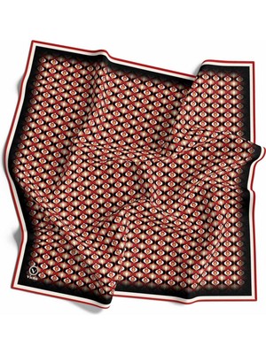 Violla Twill Çıtır Desenli Kırmızı Renkli 90X90 Eşarp (Ipek Içermez) Kenar Dikiş Şekli El Dikişli