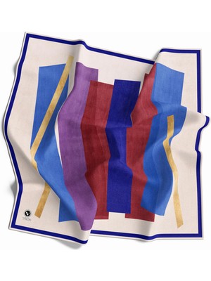 Violla Twill Geometrik Desenli Lacivert Renkli 90X90 Eşarp (Ipek Içermez) Kenar Dikiş Şekli El Dikişli