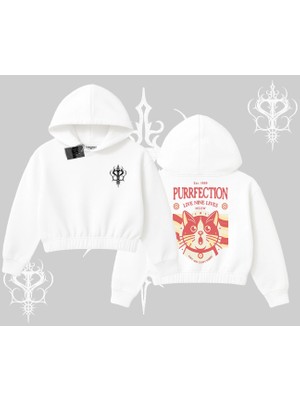 Live Nine Lives Kedi Tasarımlı Kapşonlu Crop Sweatshirt