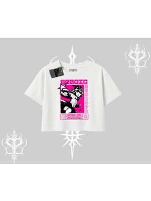 Oversize Crop Tshirt Heroic Anime Girl Japon Stil Grafik Baskılı