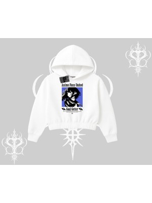 Kapşonlu Crop Sweatshirt Oversize Anime Kız Baskılı