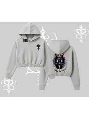 Gothic Cat Made In Hell Baskılı Sweatshirt Kapşonlu Crop Sweatshirt