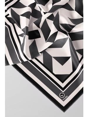 Violla Twill Geometrik Desenli Füme Renkli 90X90 Eşarp (Ipek Içermez) Kenar Dikiş Şekli El Dikişli