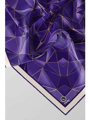 Violla Twill Geometrik Desenli Saks Renkli 90X90 Eşarp (Ipek Içermez) Kenar Dikiş Şekli El Dikişli