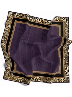 Violla Soft Leopar Bordür Desenli Mor Renkli 90X90 Eşarp (Ipek Içermez) Kenar Dikiş Şekli El Dikişli