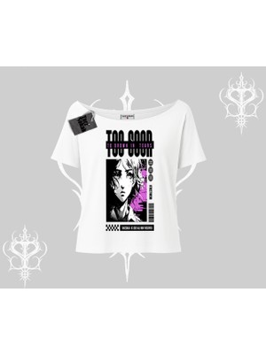 Kayık Yaka Tshirt Too Good Anime Girl Grafik Baskılı