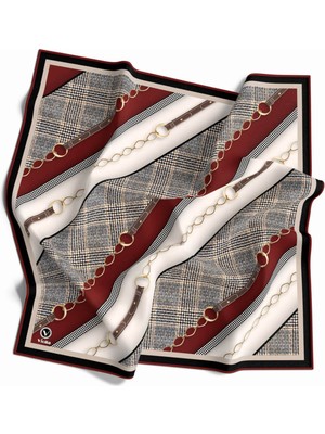 Violla Twill Kemer Desenli Bordo Renkli 90X90 Eşarp (Ipek Içermez) Kenar Dikiş Şekli El Dikişli