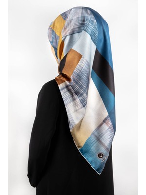 Violla Twill Geometrik Desenli Indigo Renkli 90X90 Eşarp (Ipek Içermez) Kenar Dikiş Şekli El Dikişli