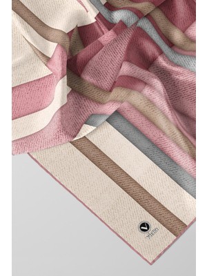 Violla Twill Renkli Şerit Desenli Pudra Renkli 90X90 Eşarp (Ipek Içermez) Kenar Dikiş Şekli El Dikişli