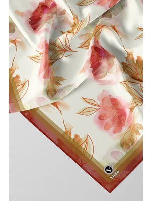 Violla Twill Suluboya Çiçek Desenli Bordo Renkli 90X90 Eşarp (Ipek Içermez) Kenar Dikiş Şekli El Dikişli