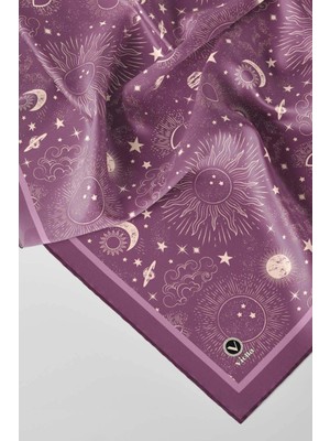 Violla Twill Galaksi Desenli Lila Renkli 90X90 Eşarp (Ipek Içermez) Dikim Şekli : El Dikişi