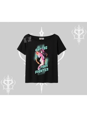 Kayık Yaka Tshirt Oversize  Anime Kız Desenli Japon Stil