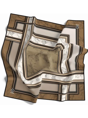 Violla Twill Geometrik Desenli Vizon Renkli 90X90 Eşarp (Ipek Içermez) Kenar Dikiş Şekli El Dikişli